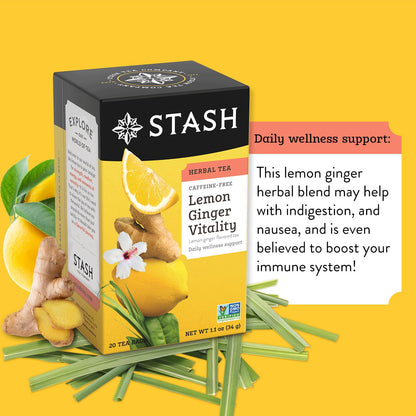Stash Lemon Ginger Vitality Herbal Tea, 20 Tea Bags
