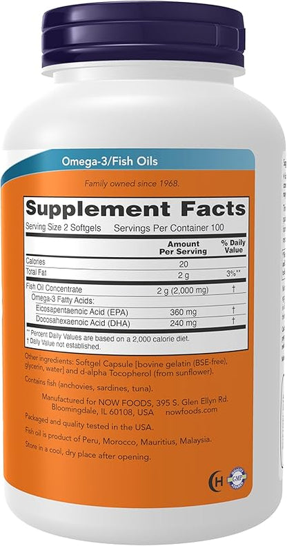 Now Foods Omega-3 Fish Oil, 100 Softgels