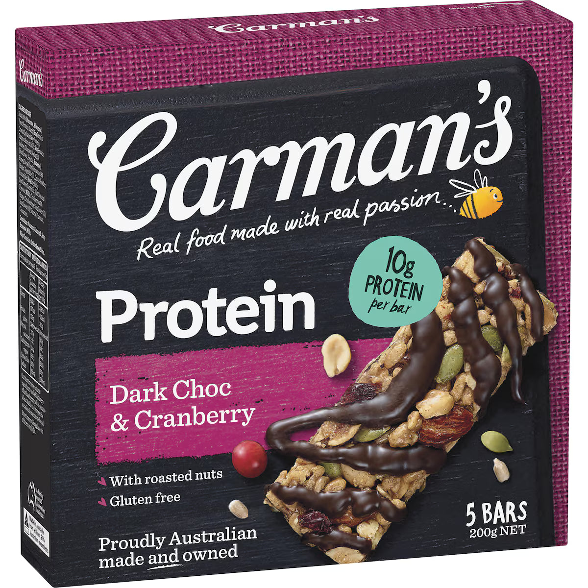 Carman's Protein Bars Dark Choc & Cranberry, 5 Bars