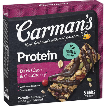 Carman's Protein Bars Dark Choc & Cranberry, 5 Bars