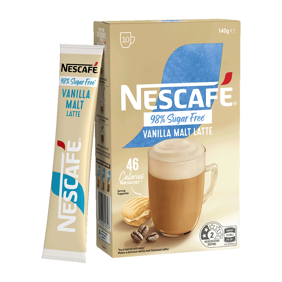 Nescafe 98% Sugar Free Vanilla Malt Latte, 10 Sachets