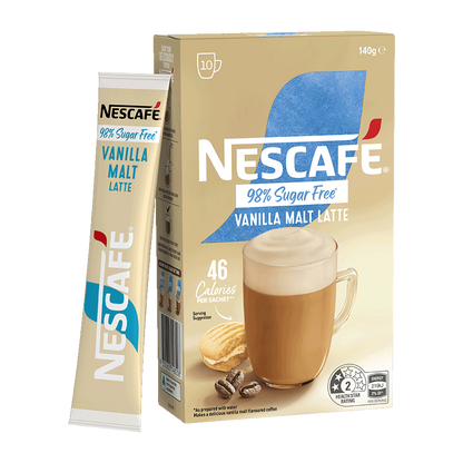 Nescafe 98% Sugar Free Vanilla Malt Latte, 10 Sachets