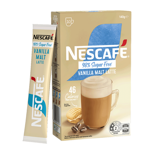Nescafe 98% Sugar Free Vanilla Malt Latte, 10 Sachets