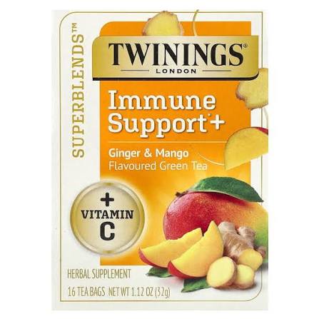 Twinings Immune Support+ Ginger & Mango Green Tea, 16 Tea Bags