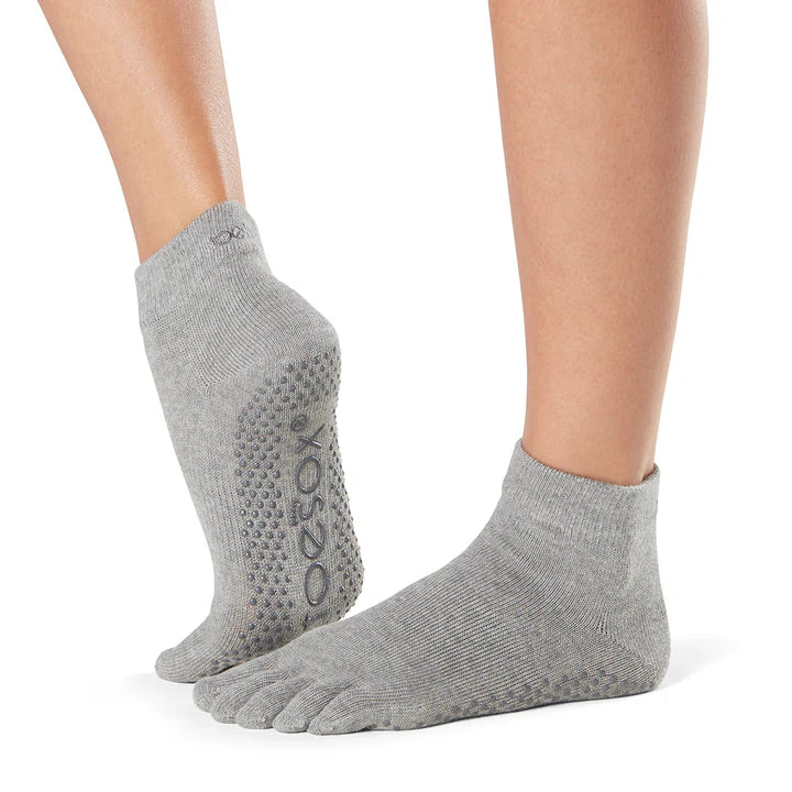 ToeSox Full Toe Ankle Grip Socks Heather Grey M