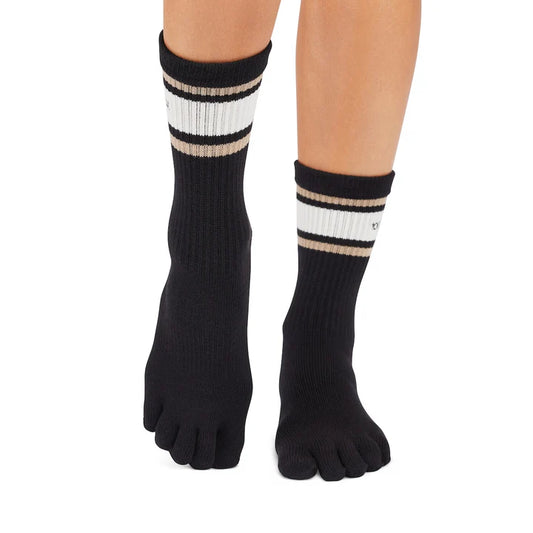 ToeSox Full Toe Crew Grip Socks Oat Stripe S