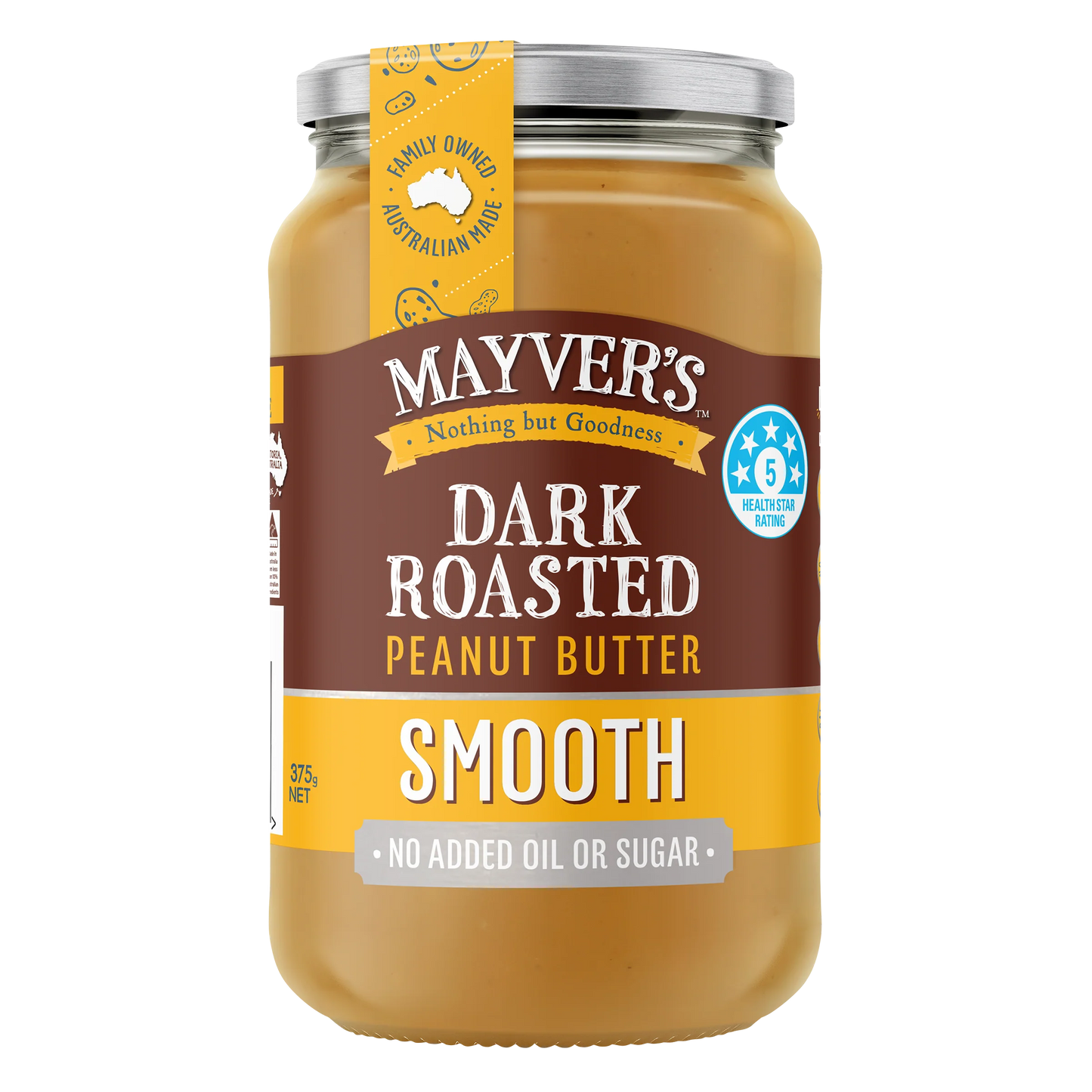 Mayver’s Smooth Dark Roasted Peanut Butter 375g