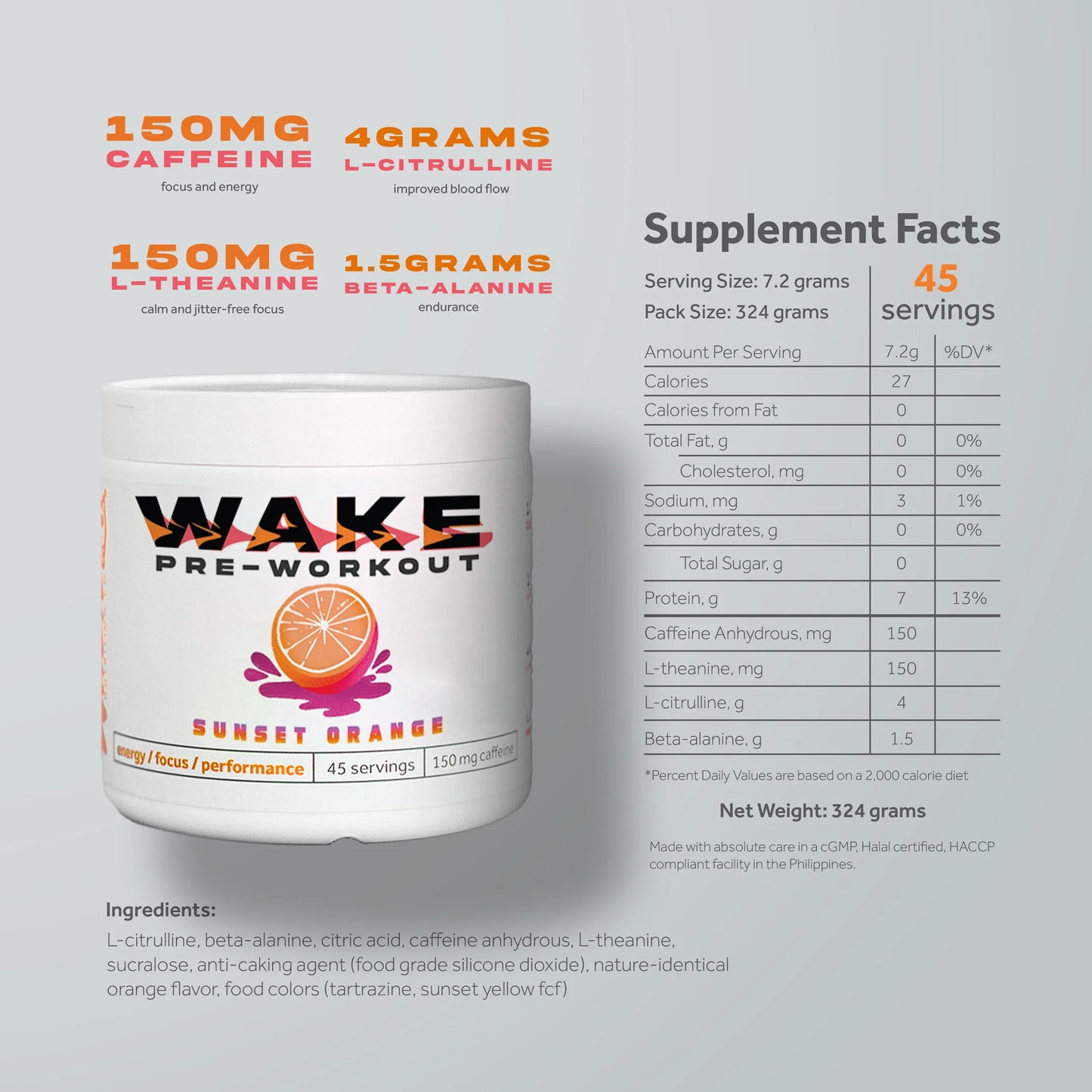 Wheyl Nutrition Wake Sunset Orange Pre-Workout 300g