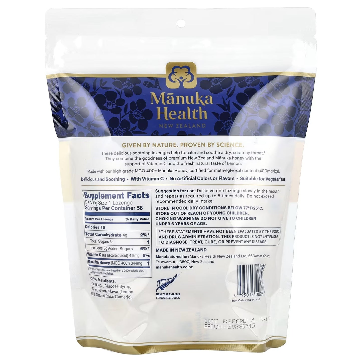 Manuka Health Manuka Honey MGO 400+, 58 Lozenges