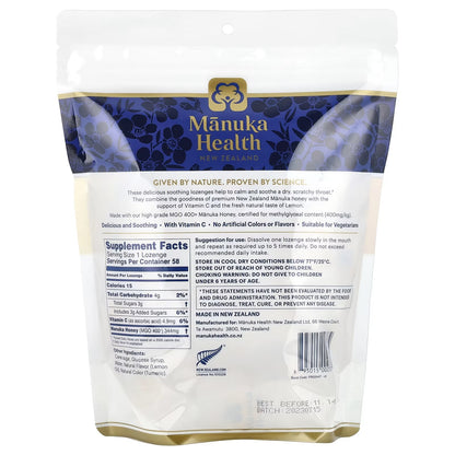 Manuka Health Manuka Honey MGO 400+, 58 Lozenges