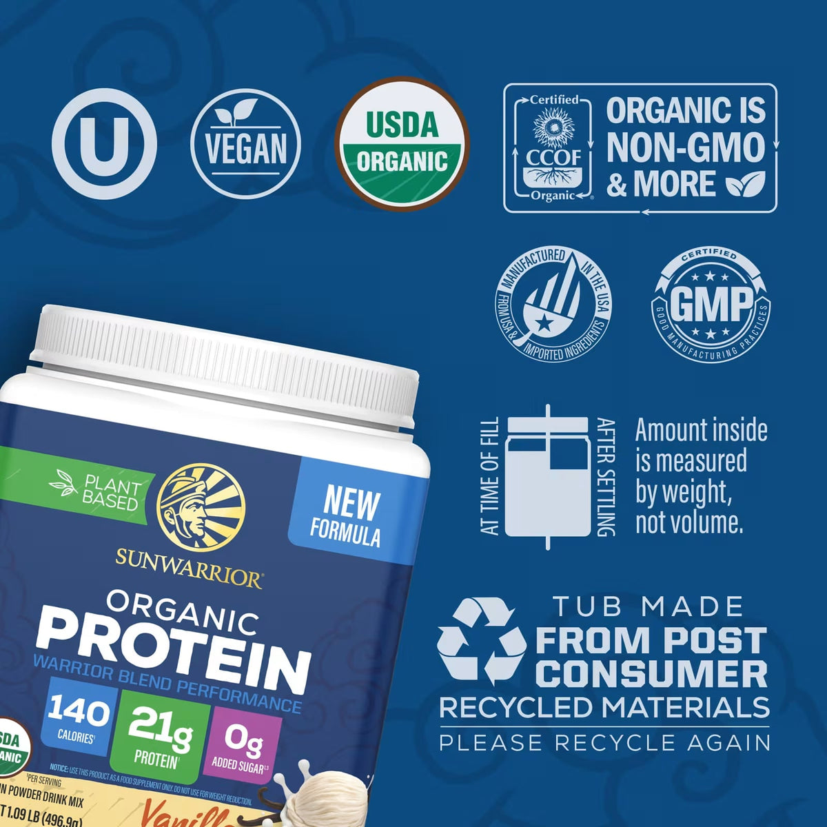 Sunwarrior Organic Protein Warrior Vanilla Blend Performance 496.9g