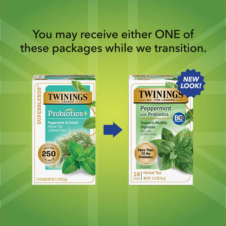 Twinings Peppermint w/ Probiotics Herbal Tea, 18 Tea Bags