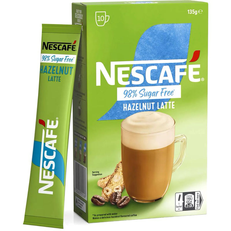 Nescafé 98% Sugar Free Hazelnut Latte, 10 Sachets