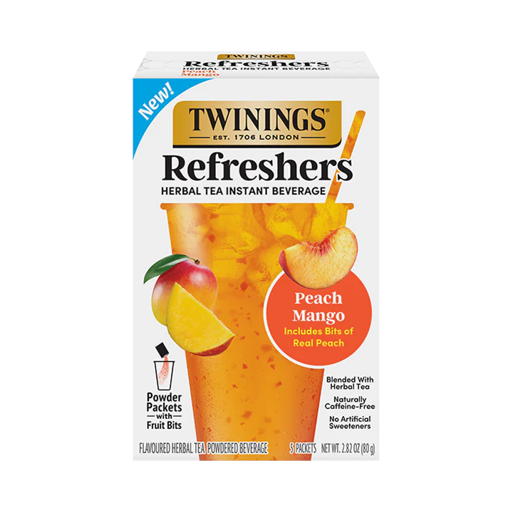 Twinings Refreshers Peach Mango Herbal Tea, 5 Packets