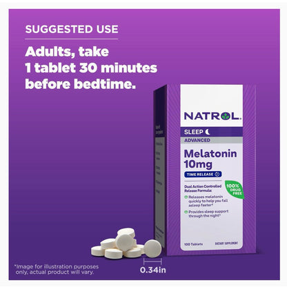 Natrol Advanced Sleep Melatonin 10mg, Time Release, 100 Tablets