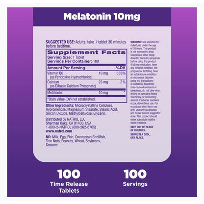 Natrol Advanced Sleep Melatonin 10mg, Time Release, 100 Tablets