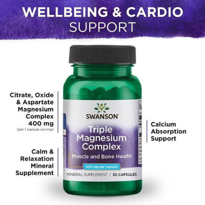 Swanson Triple Magnesium Complex 400mg, 100 Capsules