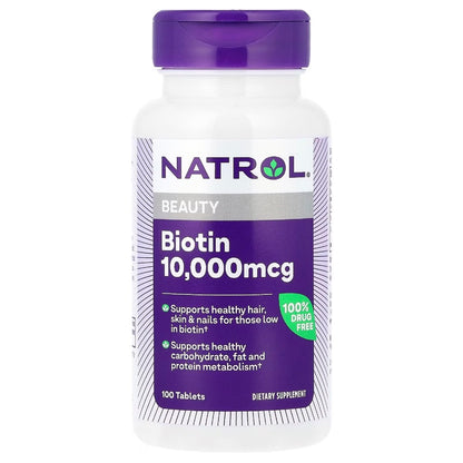 Natrol Biotin Beauty 10,000mcg, 100 Tablets