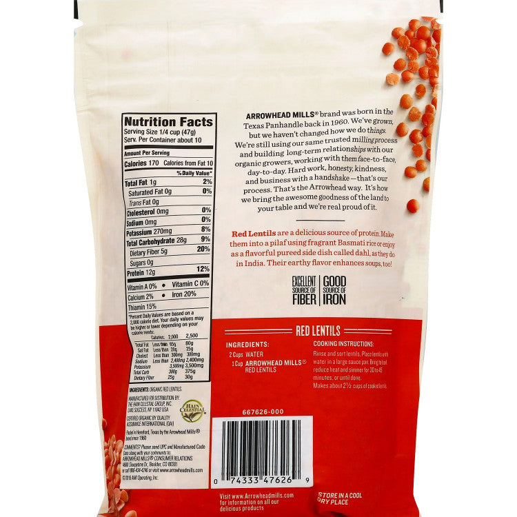 Arrowhead Mills Organic Red Lentils 453g