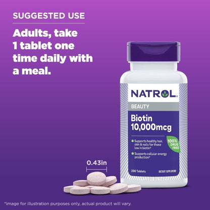 Natrol Biotin Beauty 10,000mcg, 100 Tablets