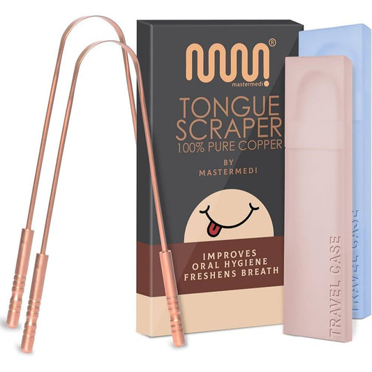 Mastermedi Copper Tongue Scraper w/ Travel Cases, Pack of 2