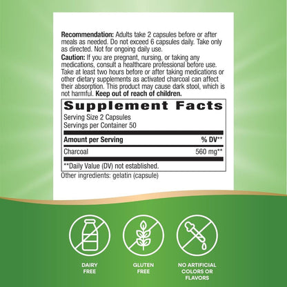 Nature's Way Activated Charcoal 560mg - 100 Capsules