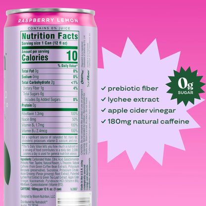 Bloom Raspberry Lemon Sparkling Energy Drink 255ml