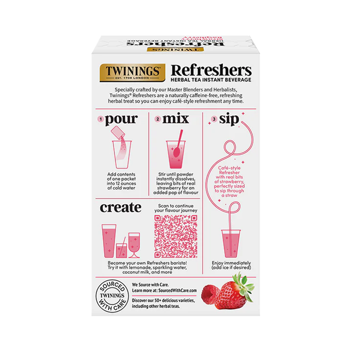 Twinings Refreshers Strawberry Raspberry Herbal Tea, 5 Packets