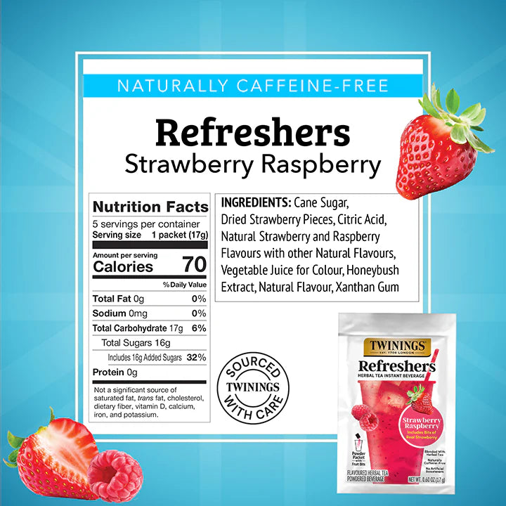 Twinings Refreshers Strawberry Raspberry Herbal Tea, 5 Packets