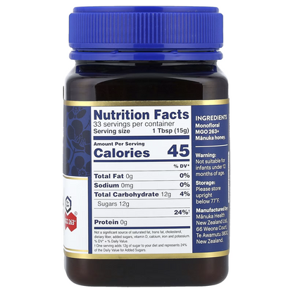 Manuka Health Raw Manuka Honey UMF 10+ MGO 263+ 500g